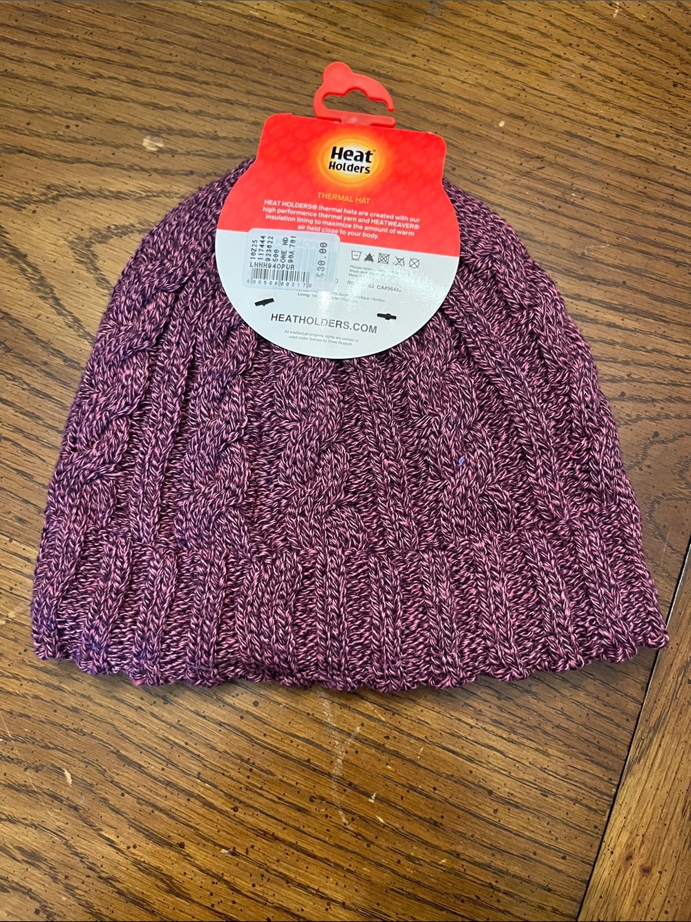 Heat Holders Cable Knit Thermal Beanie - Heathered Plum